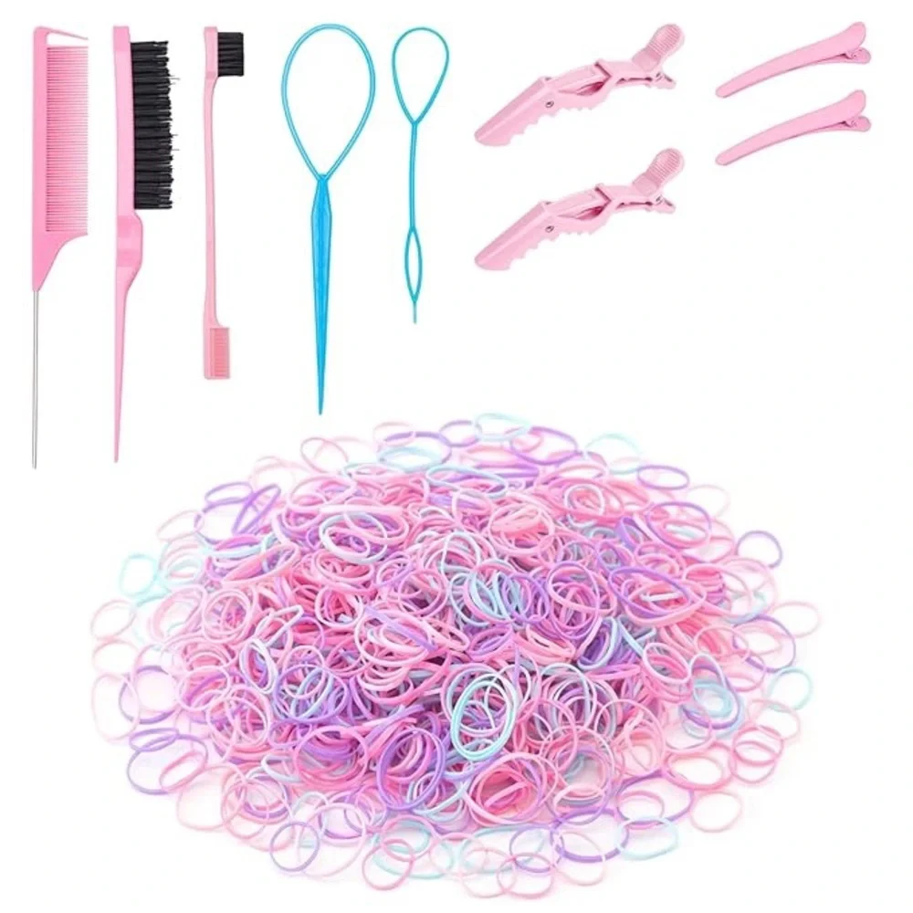 New 1200Pcs Colorful Elastic Hair Rubber Bands with Hair Braiding Tools